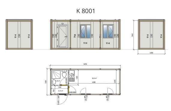 Flat Pack Kantoorcontainer K8001