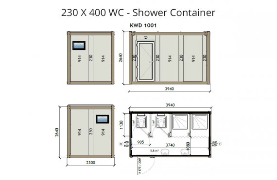 KW4 230X400 WC - Douche Container
