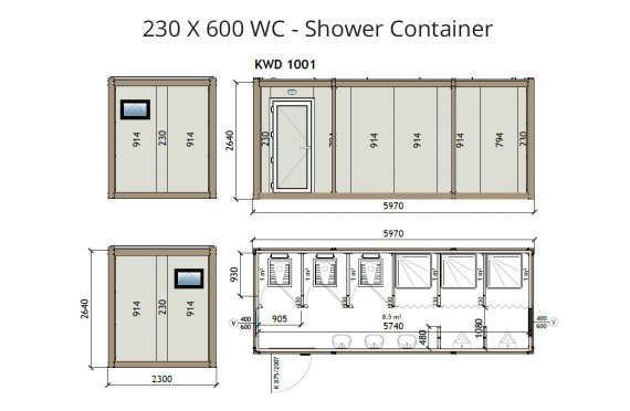 KW6 230X600 WC - Douche Container